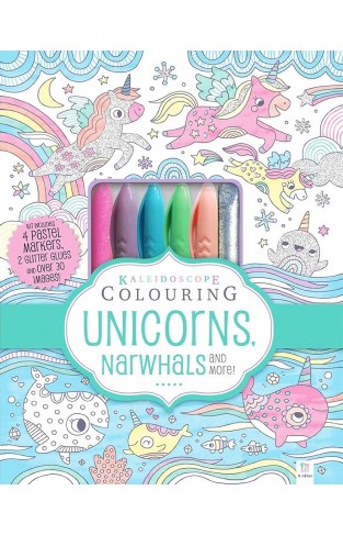 Kaleidoscope Colouring Kits  Pastel  with 4 Highlighters Unicorns and Narwhals